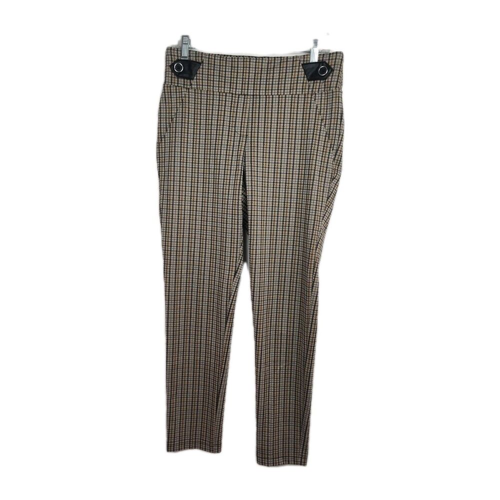 Soho‎ Apparel, Ltd. Dress Pants Women's M Brown/Khaki Plaid Tapered Leg Pull on
